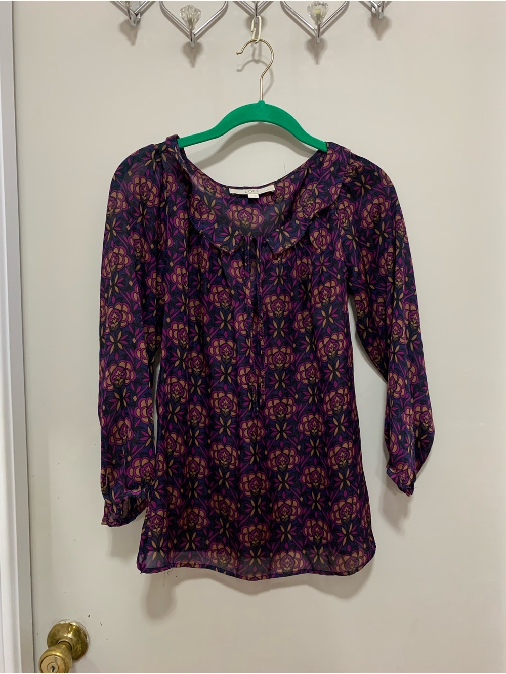 LOFT Purple Floral-Patterned Long Sleeve Blouse